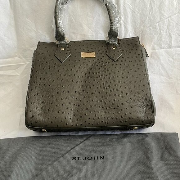 Authentic ST JOHN Pebble Ostrich Leather Satchel - Picture 3 of 13